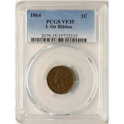 1864 Indian Head Cent Coin PCGS VF35 L on Ribbon