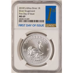 2018 South Africa Krugerrand Silver Coin NGC MS69 First Day of Issue