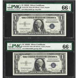 Lot of (2) Consecutive 1935D $1 Silver Certificate Notes PMG Gem Uncirculated 66