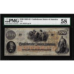 1862 $100 Confederate States of America Note T-41 PMG Choice About Uncirculated