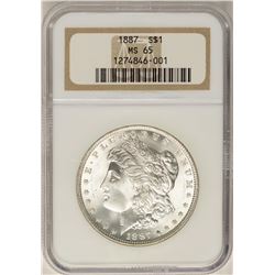 1887 $1 Morgan Silver Dollar Coin NGC MS65