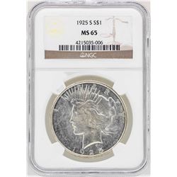 1925-S $1 Peace Silver Dollar Coin NGC MS65