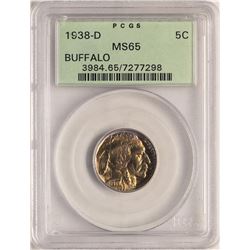 1938-D Buffalo Nickel Coin PCGS MS65 Old Green Holder