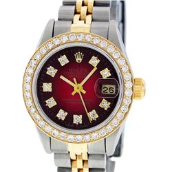 Rolex Ladies Two Tone 14K Red Vignette VS Diamond Datejust Watch