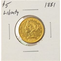 1881 $5 Liberty Head Half Eagle Gold Coin