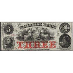 1857 $3 Waubeek Bank De Soto, NB Obsolete Note