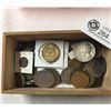 Image 1 : Small Wooden Box of World Coins, Tokens, etc