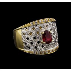 14KT Yellow Gold 1.02 ctw Ruby and White Topaz Ring