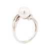 Image 4 : 0.15 ctw Diamond and Pearl Ring - 14KT White Gold