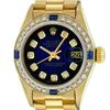 Image 2 : Rolex Ladies 18K Yellow Gold Sapphire And Blue Vignette Diamond President Wristw