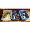Image 1 : 3 BINS ASSORTED CLOCK PARTS, TOOLS ETC