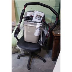 MOVIE PROP LOT - OFFICE CHAIR, 2 WASTEBASKETS, AB TONER & LIGHT SHADES