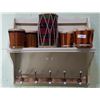 Image 1 : COUNTRY WALL SHELF W/PORCELAIN COAT HOOKS