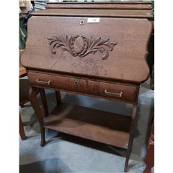 ANTIQUE DROP FRONT DESK W/CARVED DETAILS