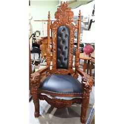 ORNATE HIGHLY CARVED MAHOGANY KING CHAIR