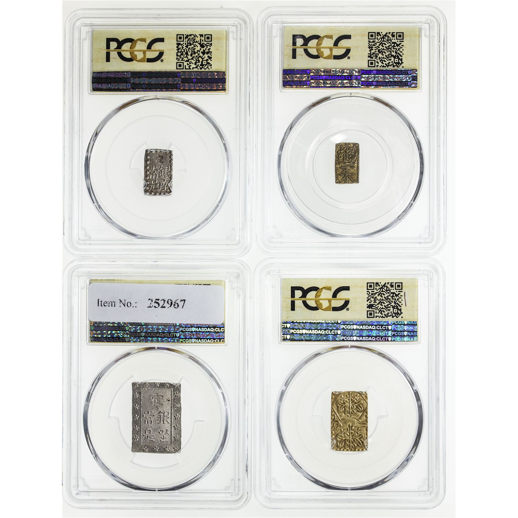 JAPAN: SET of 4 silver & gold rectangular coins, all slabbed by PCGS