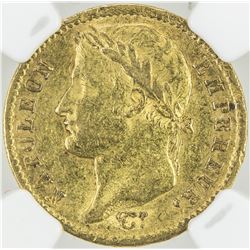 FRANCE: Napoleon I, Emperor, 1804-1815, AV 20 francs, 1811-A. NGC AU55