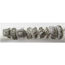 9-STERLING SILVER RINGS W/ CZ