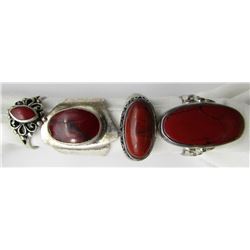4-STERLING SILVER RINGS W/ RED/BROWN
