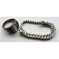 MATCHING STERLING RING AND BRACELET.