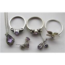 STERLING SILVER LOT WITH PURPLE STONES: