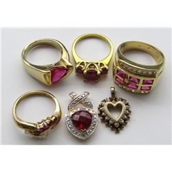 5-FLASHY RINGS & (1) HEART PENDANT