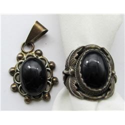 MATCHING STERLING RING AND PENDANT.