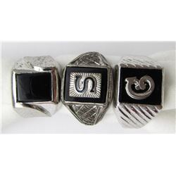 3-STERLING MENS RINGS WITH BLACK