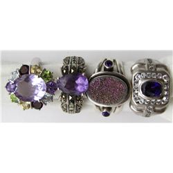 4-STERLING SILVER BLING RINGS