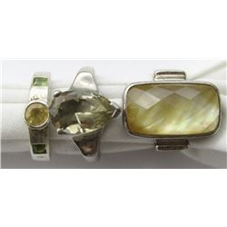 3-STERLING SILVER RINGS WITH GREEN &