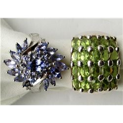2-STERLING BLING RINGS WITH LIGHT GREEN
