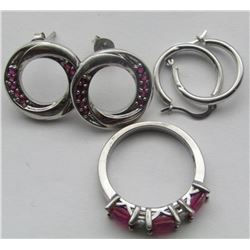 1-STERLING RING W/ PINK GEM ACCENTS &