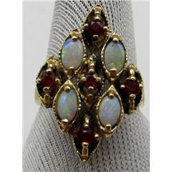 OPALS & RUBIES 14k GOLD RING - VINTAGE PIECE