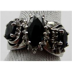 BLUE SAPHIRE & DIAMOND 14k WHITE GOLD RING