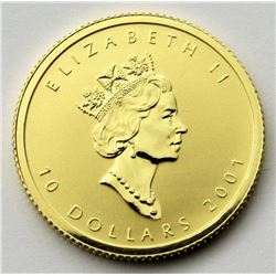 2001 1/4 OZ. GOLD MAPLE LEAF HOLOGRAM COIN