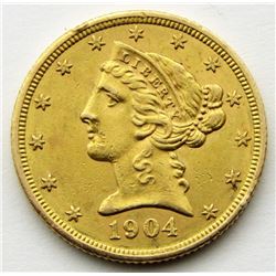 1904 $5 GOLD LIBERTY HALF EAGLE
