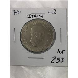 1940 WWII Italy Large Lira 2 Nice Early War Coin