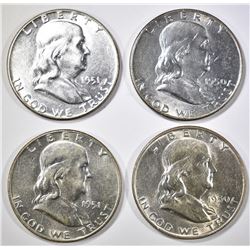 4 FRANKLIN HALVES AU-BU 1950-P,D, 51-P,D