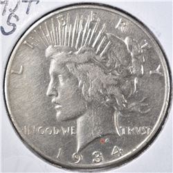 1934-S PEACE DOLLAR, AU/BU