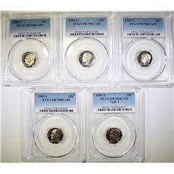 LOT OF 5 PCGS ROOSEVELT DIMES: