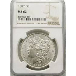 1887-P  Morgan Silver Dollar $ NGC MS 62