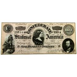 1864 $100 CONFEDERATE STATES OF AMERICA NOTE