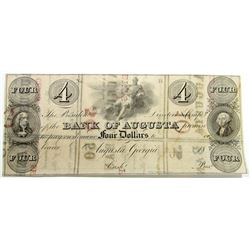 1800s $4 BANK OF AUGUSTA OBSOLETE NOTE