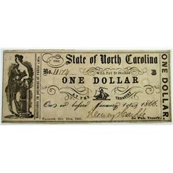 1866 $1 STATE OF NORTH CAROLINA TREASURY