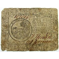 SIX DOLLARS PHILADELPHIA COLONIAL NOTE