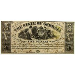1864 $5 STATE OF GEORGIA OBSOLETE NOTE