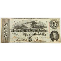 1864 $5 CONFEDERATE STATES OF AMERICA