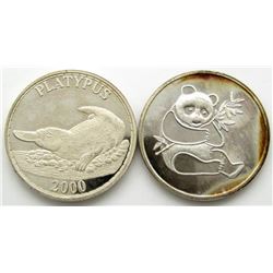 PLATYPUS & PANDA 1oz .999 SILVER ROUNDS