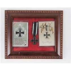 WWI German Iron Cross Display w/2 Postcards