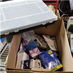 BOX OF LIGHT BULBS AND ORGANIZER